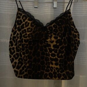 3/$10 SALE Cropped Leopard Print Lace Trim Cami